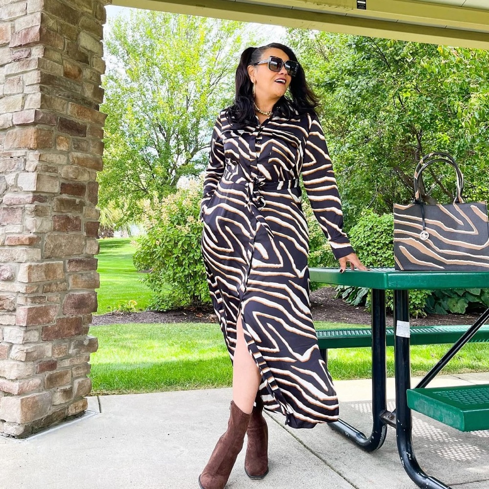 Chicos Zebra Shirt Dress in Black & Cream